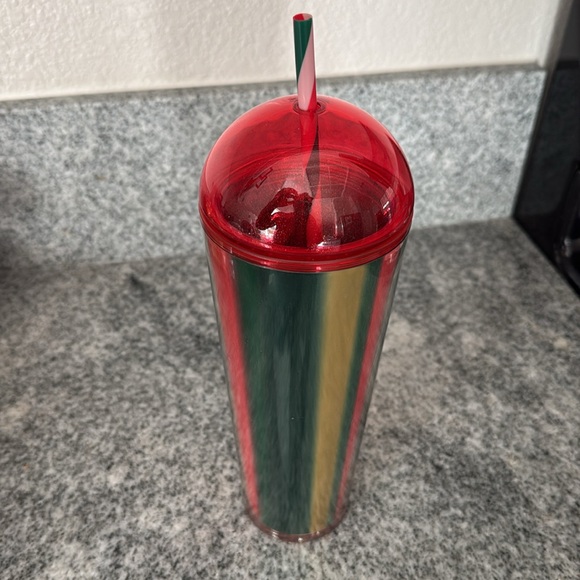 💚NWT❤️Starbucks 2024 Metallic Red, Green & Gold Stripe Cold Cup Dome Tumbler - Picture 4 of 4